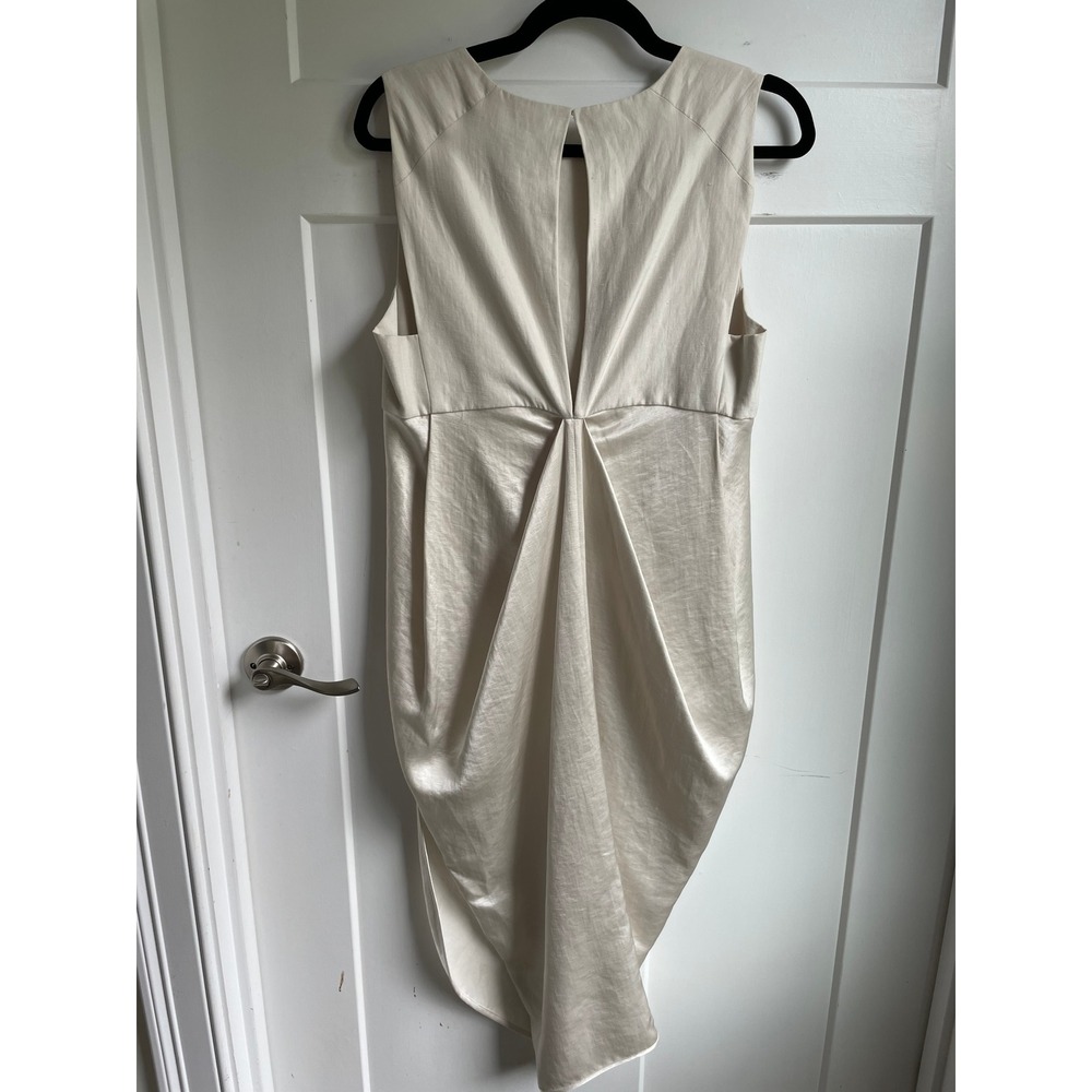 Zero + Maria Cornejo Cream Satin Drape Bridal LWD Asymmetric Tulip Midi Dress 8